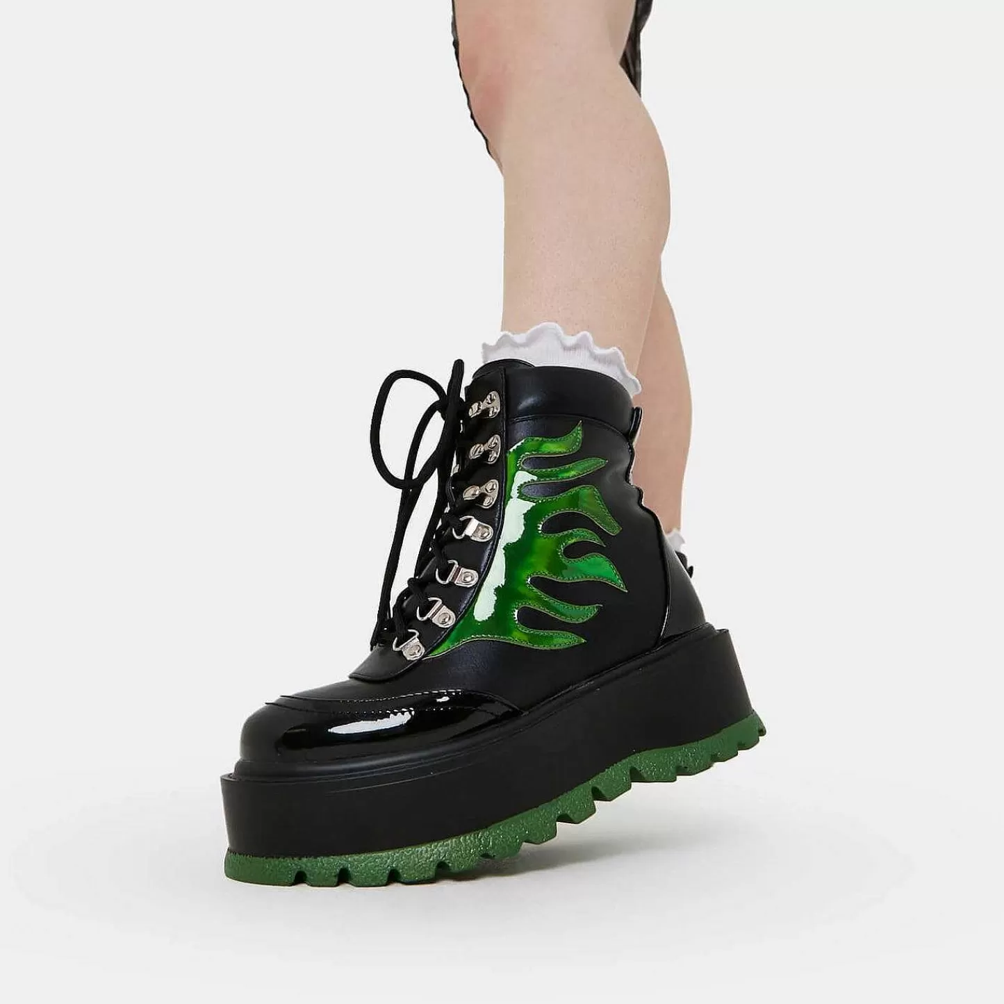 Flash Sale Buty Cha Cha Cha Z Hologramowym Plomieniem Damskie Grube Buty