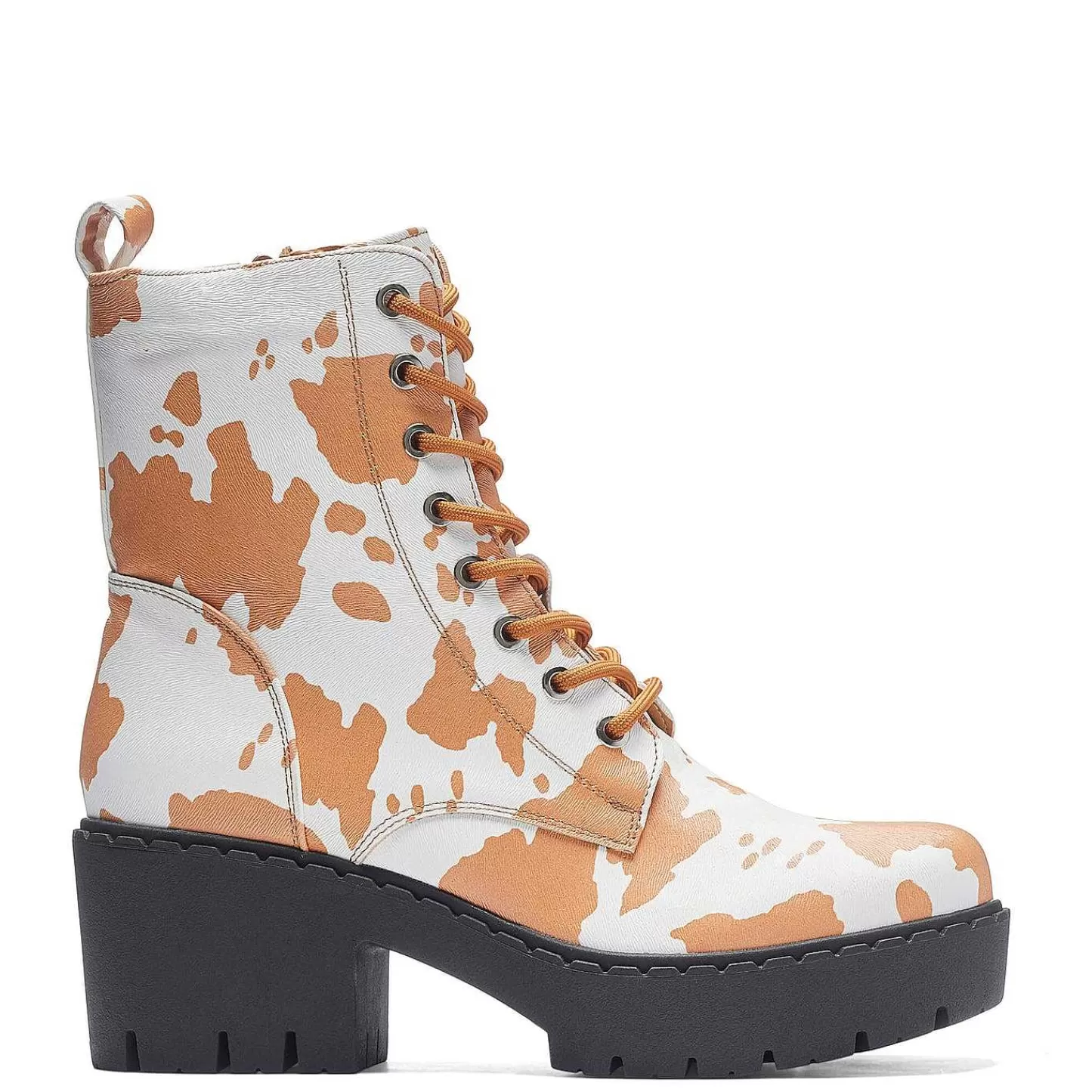 Hot Clarabelle Brazowe Sznurowane Buty Z Nadrukiem Krowy Damskie Buty Do Kostki
