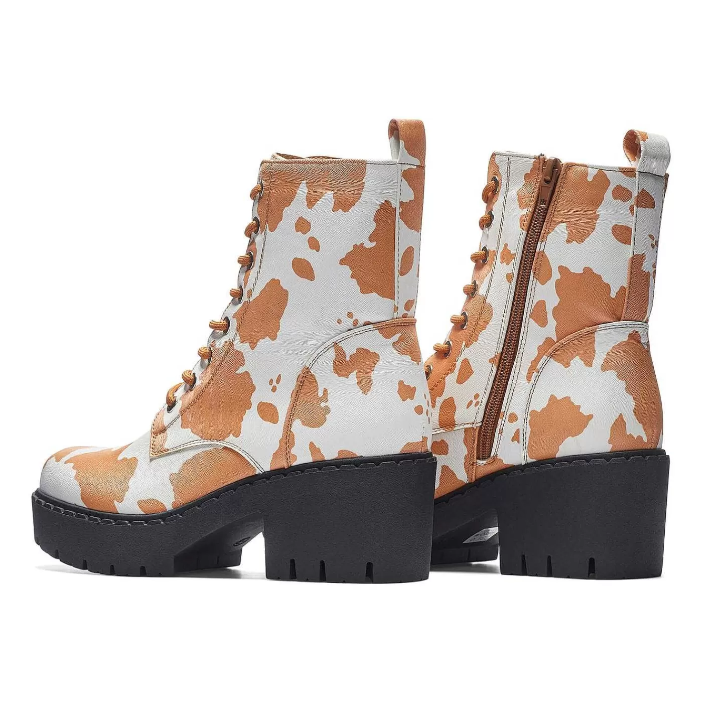 Hot Clarabelle Brazowe Sznurowane Buty Z Nadrukiem Krowy Damskie Buty Do Kostki