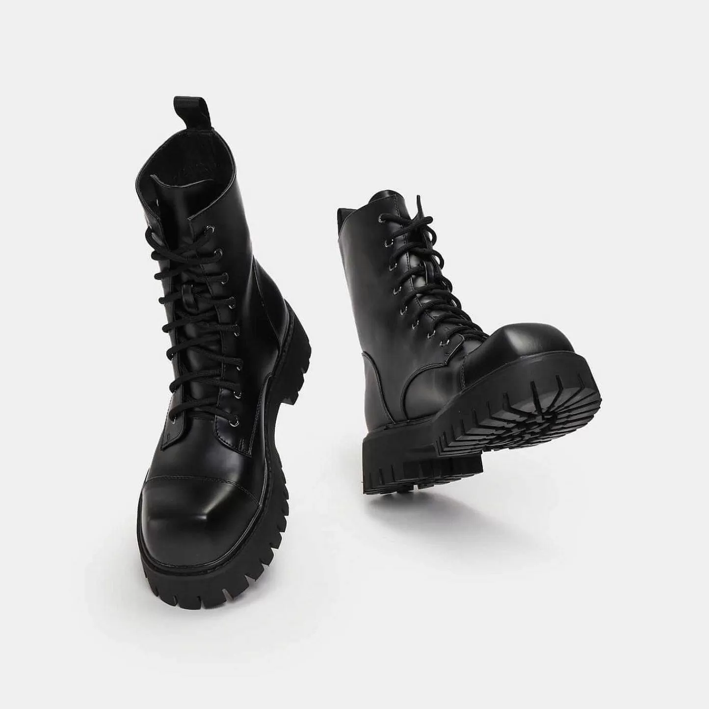 Fashion Czarne, Sznurowane Buty Męskie Gimli Z Kwadratowymi Noskami Męskie Czarne Buty