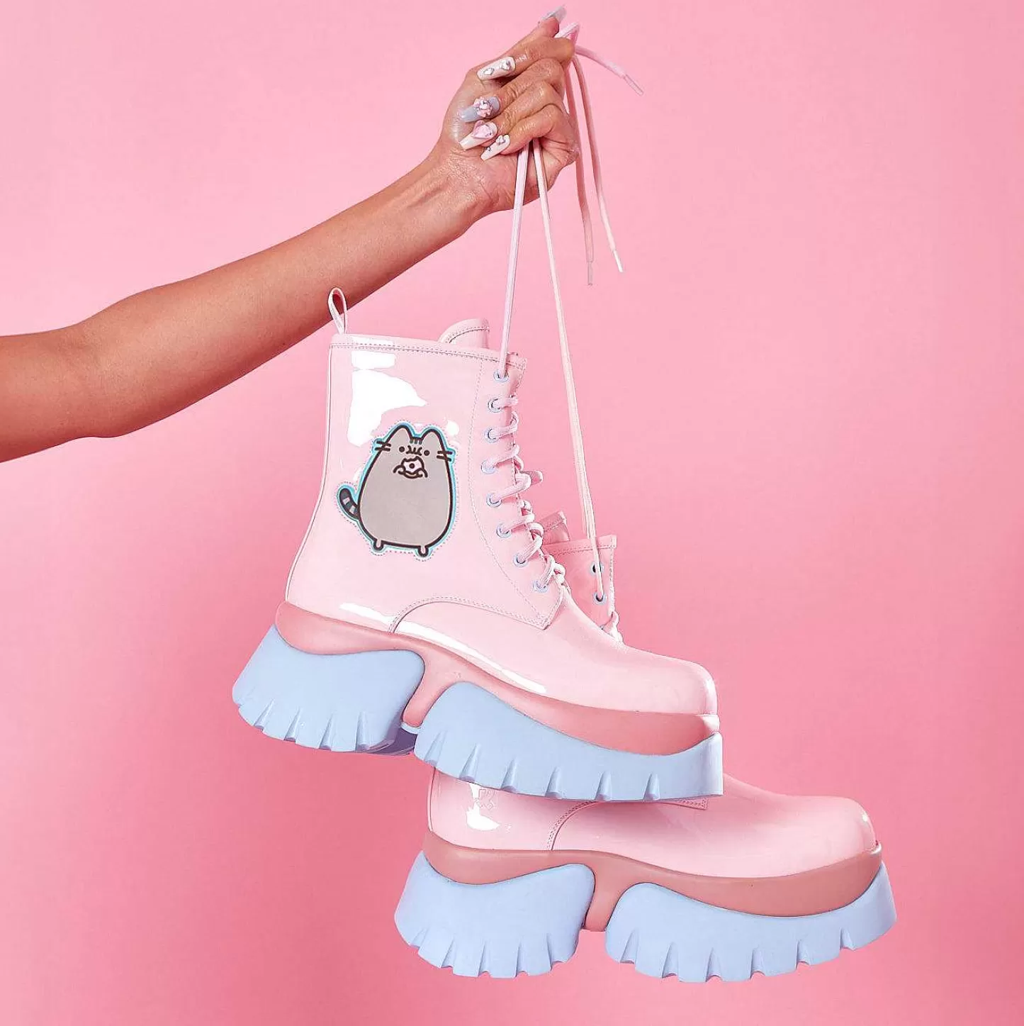 Outlet Pastelowe Lakierowane Buty Pusheen Donuts Damskie Grube Buty