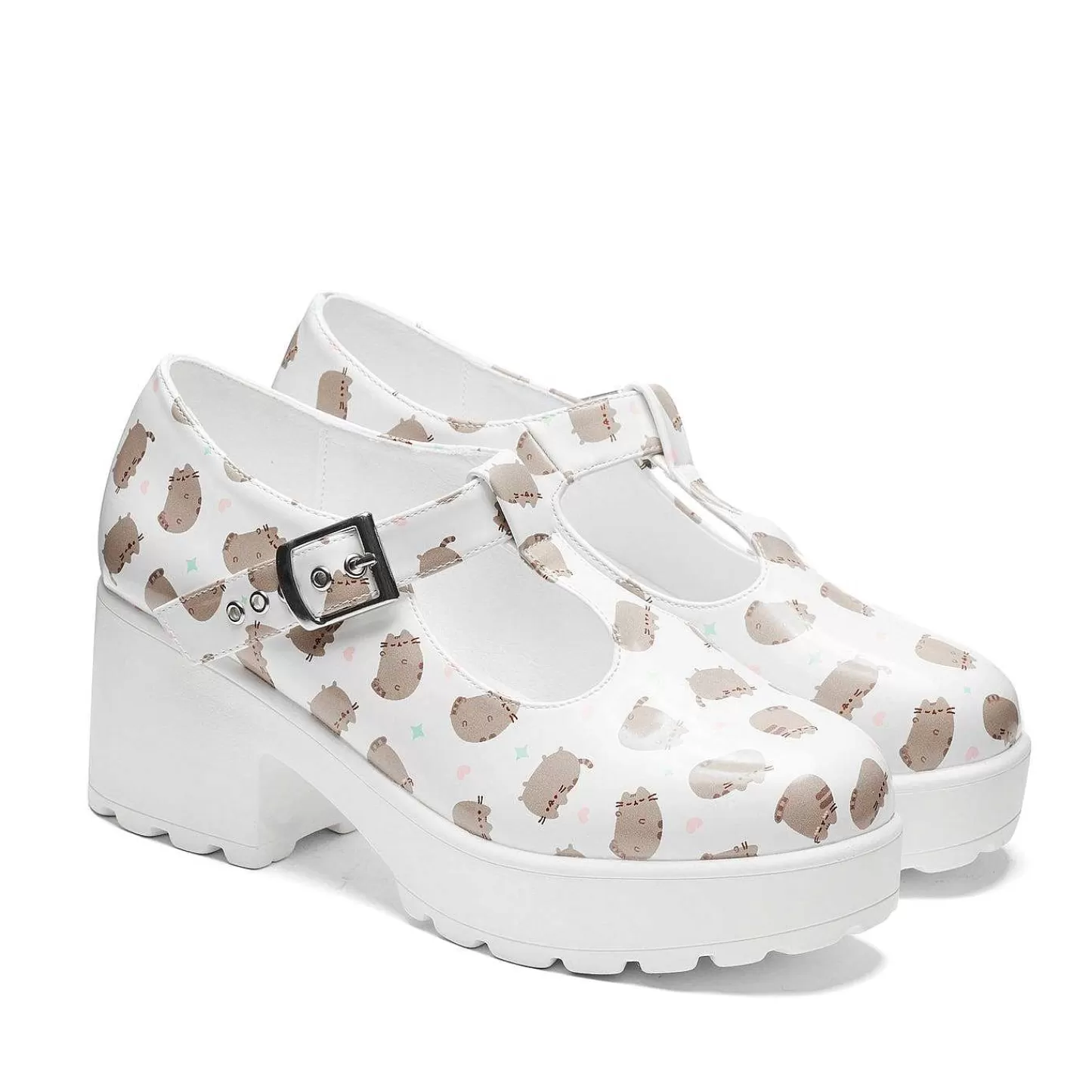 Clearance Sai White Mary Janes „Edycja Pusheen" Damskie Wydrukowano Mary Janes
