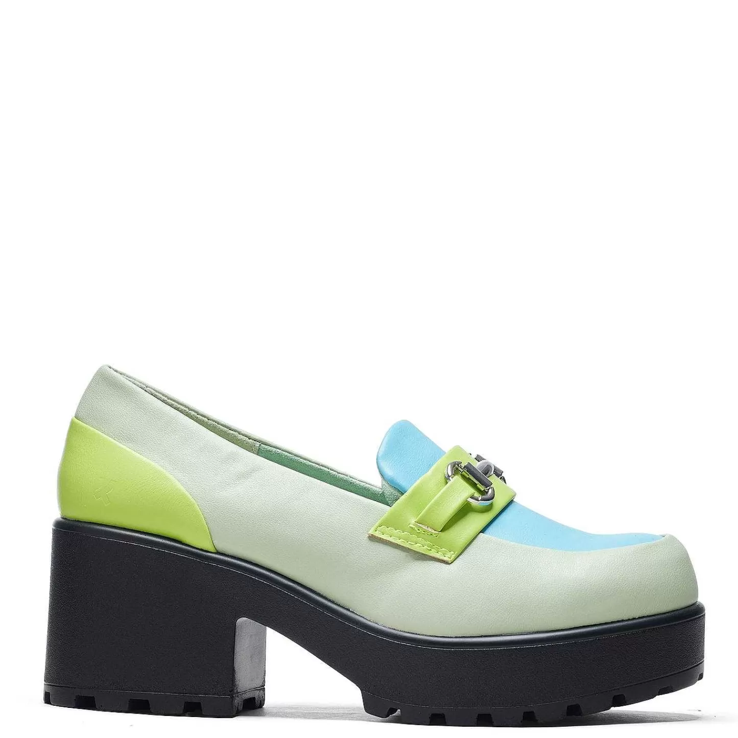 Store Wysokiej Klasy Buty Na Grubej Podeszwie - Mietowo-Pastelowe Damskie Niesznurowane Mokasyny