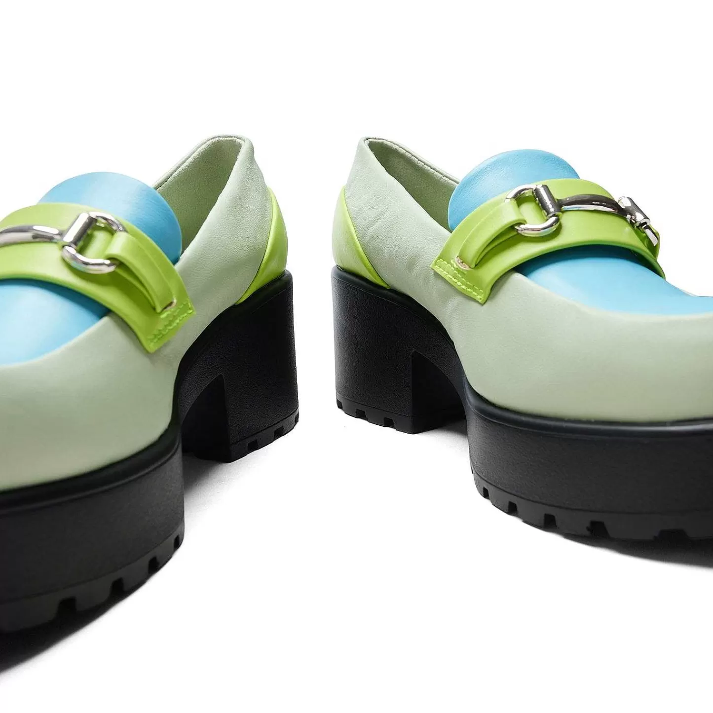 Store Wysokiej Klasy Buty Na Grubej Podeszwie - Mietowo-Pastelowe Damskie Niesznurowane Mokasyny