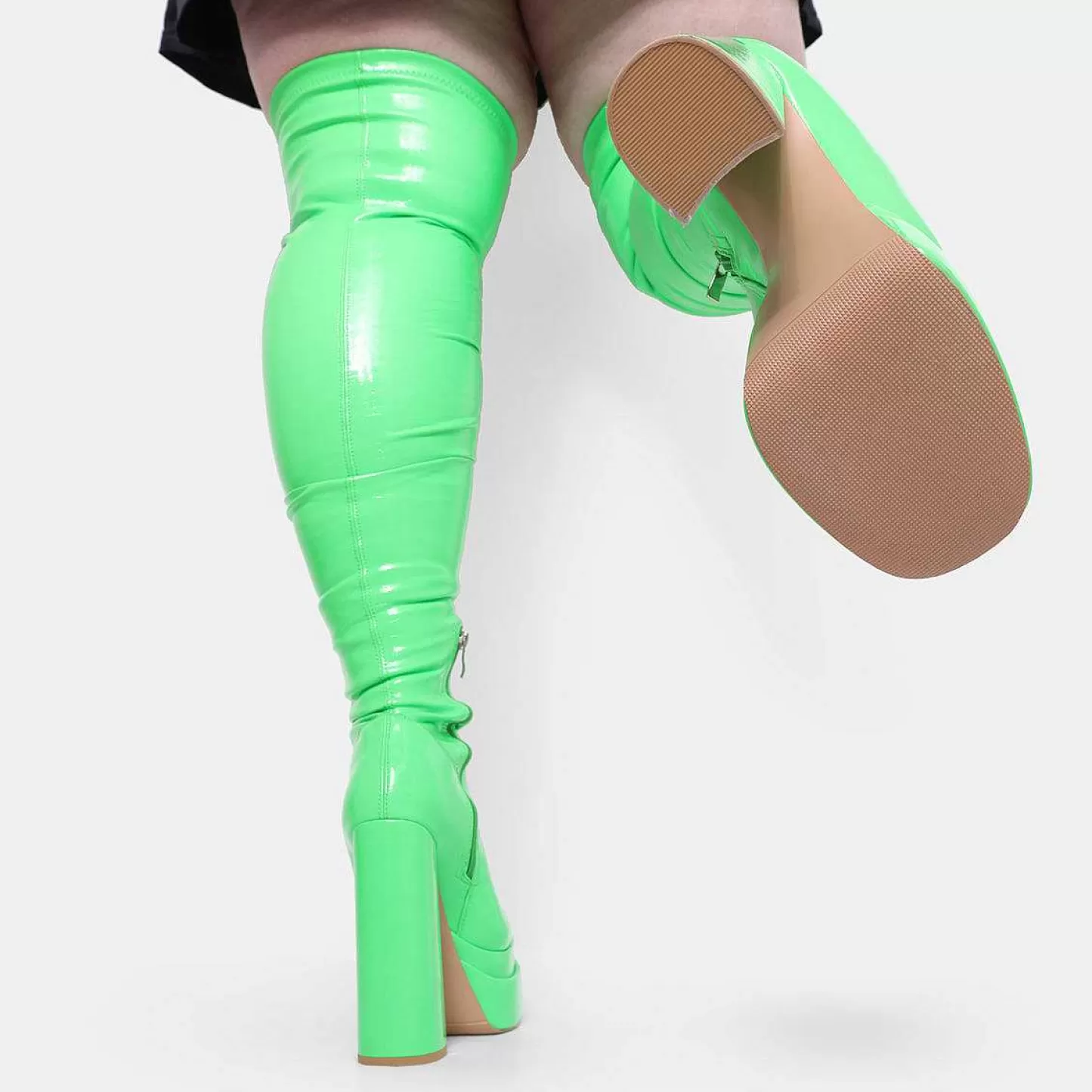New Zielone, Elastyczne Buty Za Kolano The Redemption Damskie Buty Na Obcasie